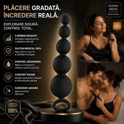 Bile Anale Din Silicon Cu Striații 14cm Negru
