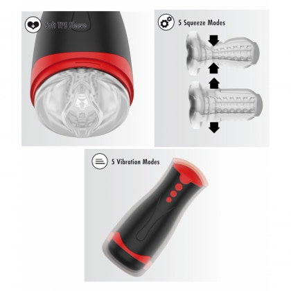 Fusion Deep Squeeze Masturbator Negru, 2 Motoare, 5 Viteze