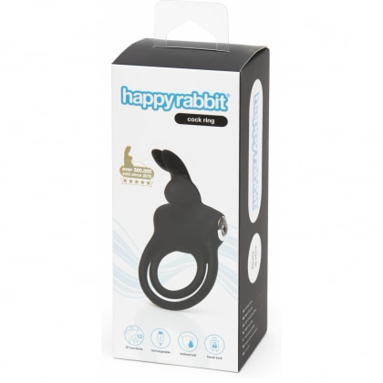 Happy Rabbit - Stimulating USB Rechargeable Rabbit Love Ring Negru