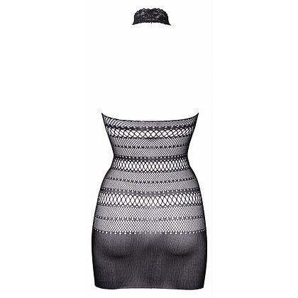 Le Desir High Lace Neck Net Mini Dress Negru S-L