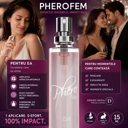 Pachet Parfum Feromoni PheroFem 15ml + Cătușe Obsessive Roseberry Mov Roz