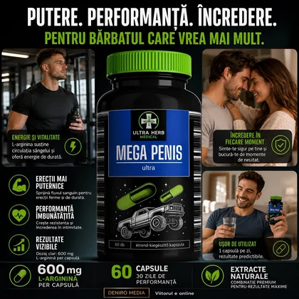 Pills Mega Penis Ultra — 60 Capsule, L-Arginină 600 Mg
