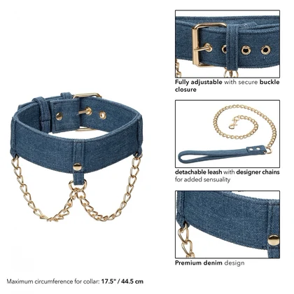Ride Em Denim Collar and Leash Albastru