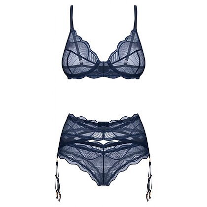 Set cu portjartier Obsessive Nightly albastru XS-S