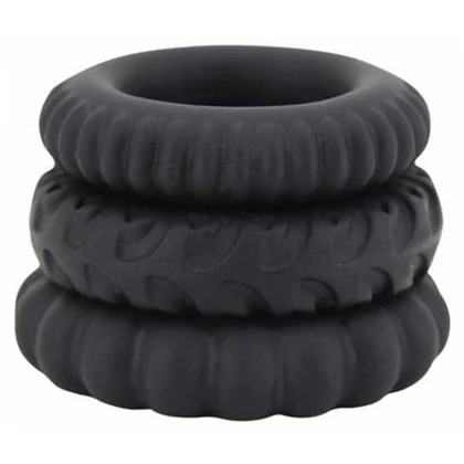 Set Inele Penis Titan 3 în 1 Silicone Negru