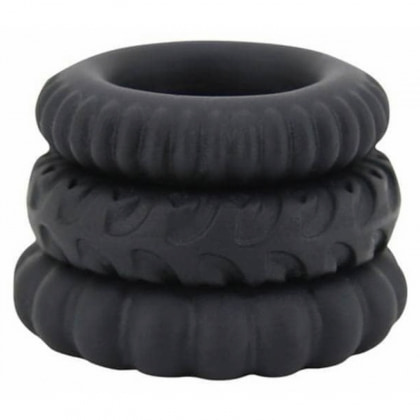 Set Inele Penis Titan 3 în 1 Silicone Negru