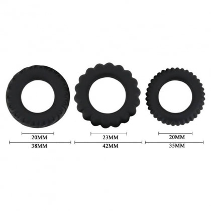 Set Inele Penis Titan 3 în 1 Silicone Negru