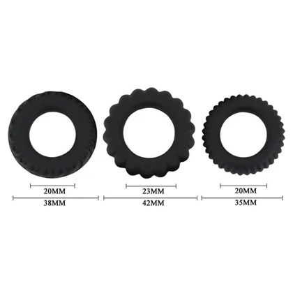 Set Inele Penis Titan 3 în 1 Silicone Negru