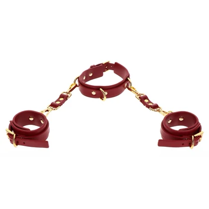Set Zgardă și Cătușe D-Ring Deluxe Roșu