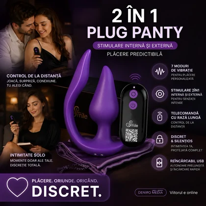 Sweet Smile Plug Panty 2în1, Reîncărcabil, 7 Moduri Mov