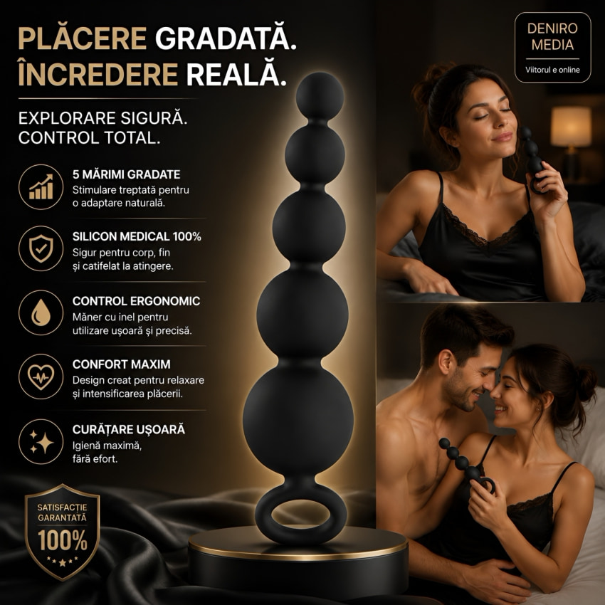 Bile Anale Din Silicon Cu Striații 14cm Negru
