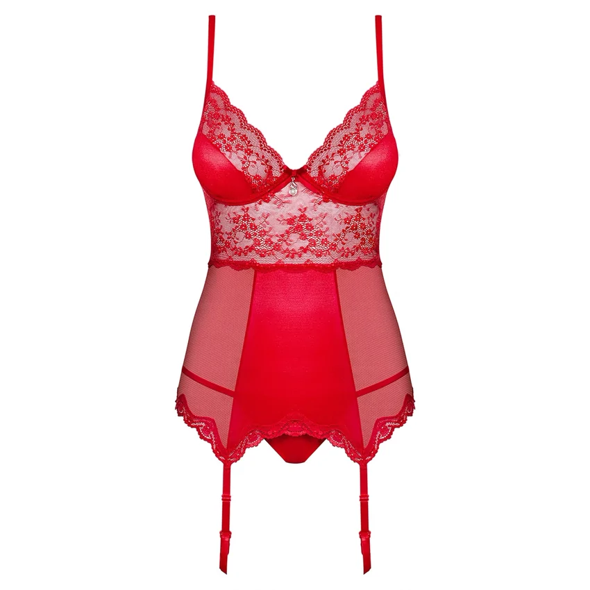 Corset Cu Portjartier Obsessive Lovica Roșu S-M
