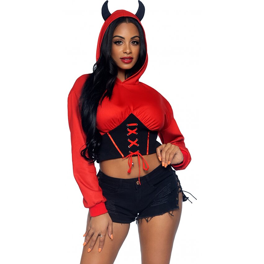 Costum Leg Avenue Devil Cropped Hoodie Roșu XS