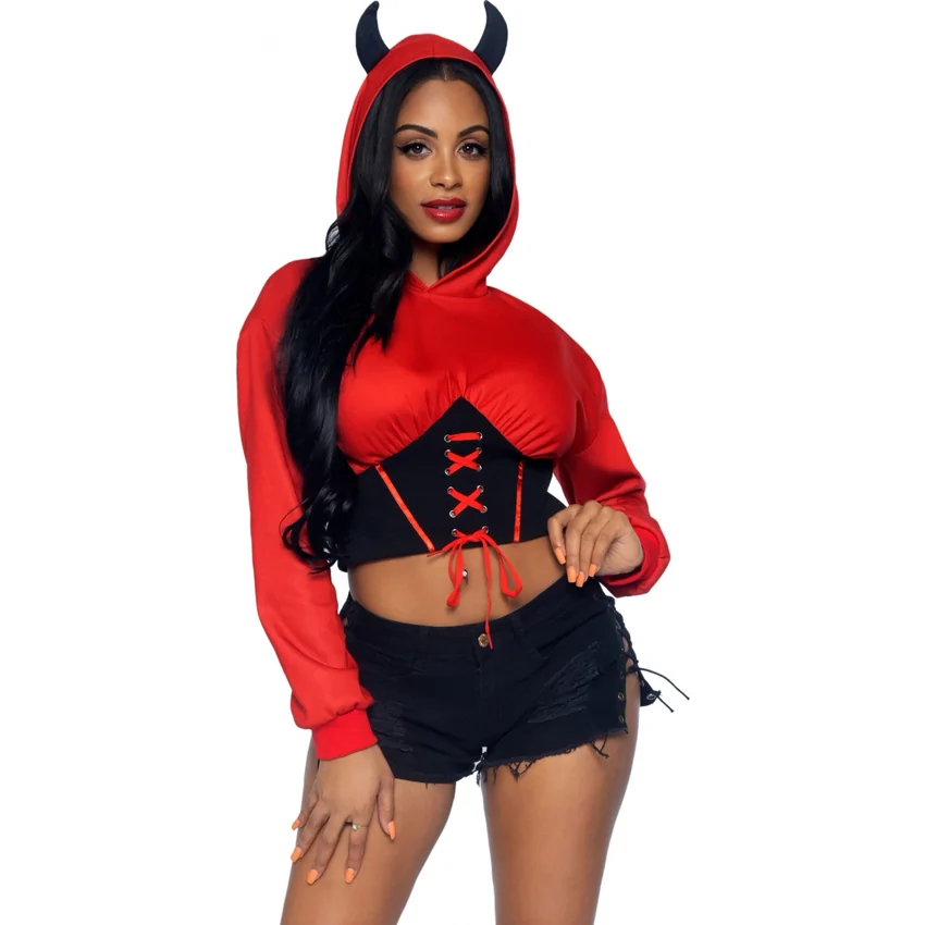 Costum Leg Avenue Devil Cropped Hoodie Roșu XS