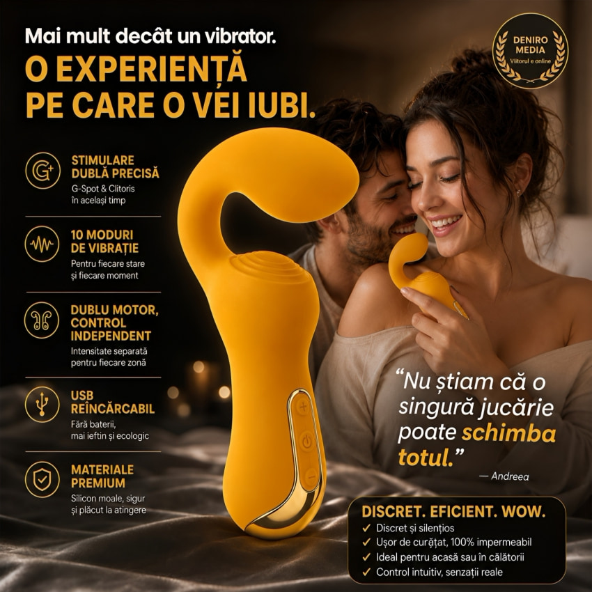 Dublu Stimulator curbat – 2 Motoare, 10 Moduri, Reîncărcabil Galben