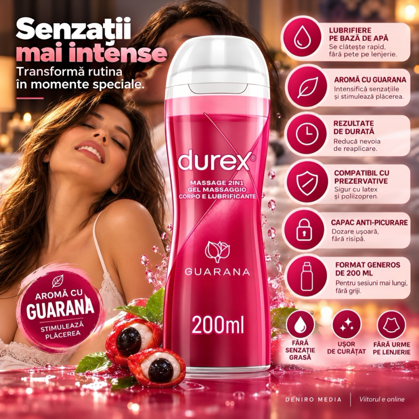 Durex Gel Frecție Stimulant 2 în 1 Guarana 200ml