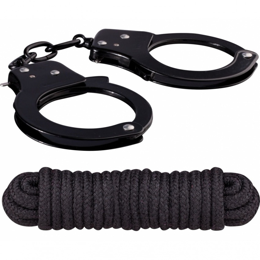Kit Nmc: Cătușe Metalice Reglabile și Frânghie 3 M Negru
