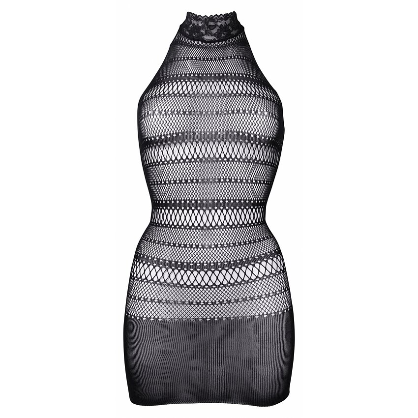 Le Desir High Lace Neck Net Mini Dress Negru S-L