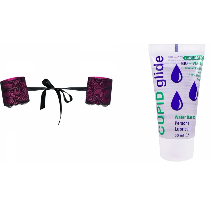 Pachet Cătușe Obsessive Roseberry Mov + Lubrifiant Bio Cupid Glide