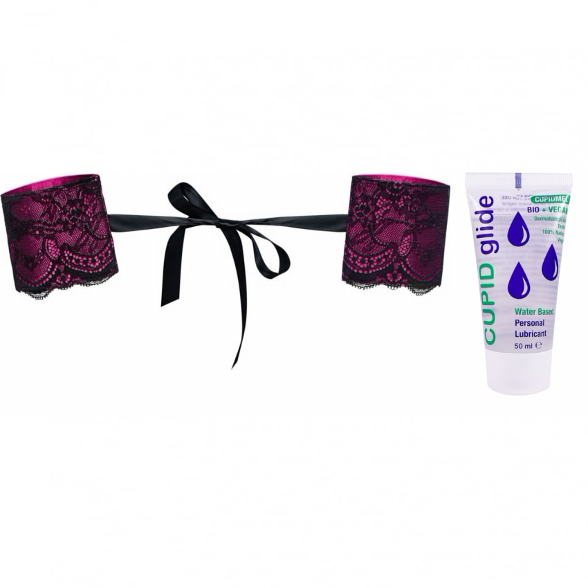 Pachet Cătușe Obsessive Roseberry Mov + Lubrifiant Bio Cupid Glide