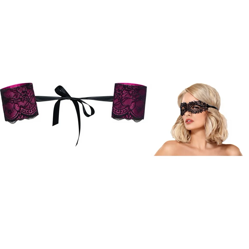 Pachet Cătușe Obsessive Roseberry Mov + Mască Obsessive A710 Negru