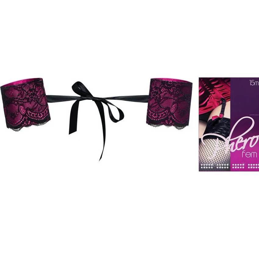 Pachet Parfum Feromoni PheroFem 15ml + Cătușe Obsessive Roseberry Mov Roz