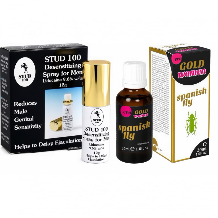 Pachet Spray Stud 100 Original + Afrodisiac Spanish Fly Strong Gold Women 30ml
