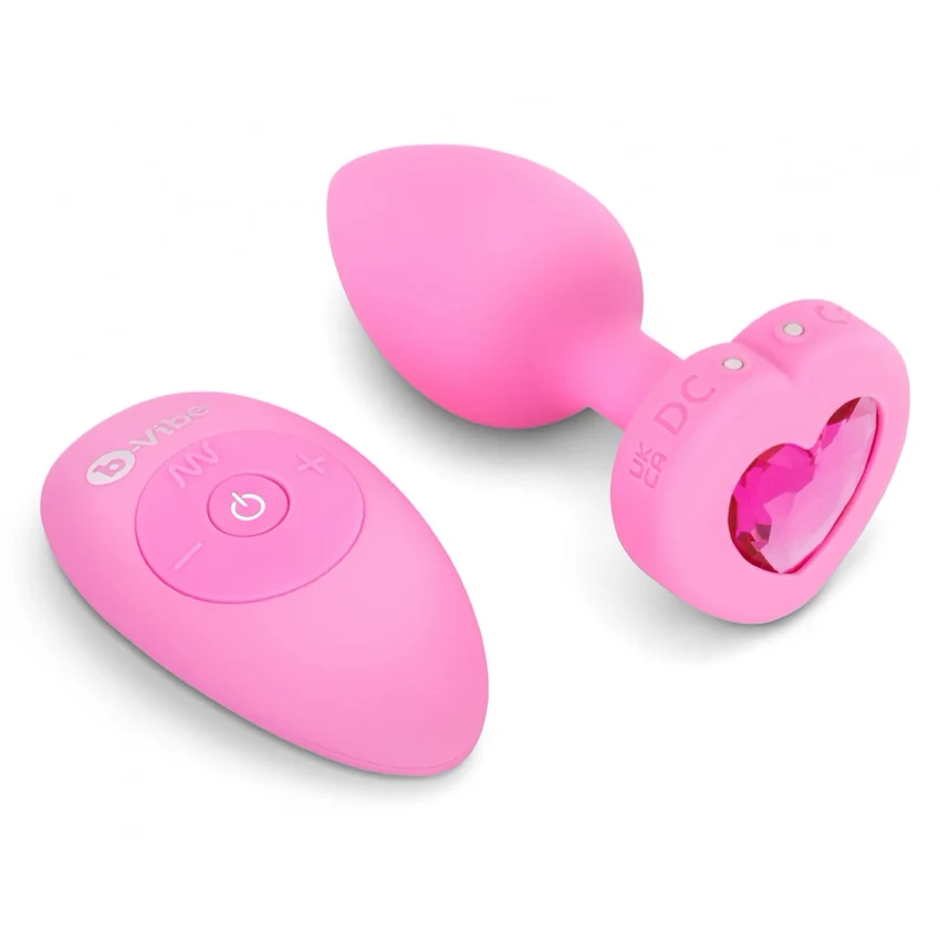 Plug Anal B-Vibe cu Inimă - 15 Moduri, 6 Nivele Roz