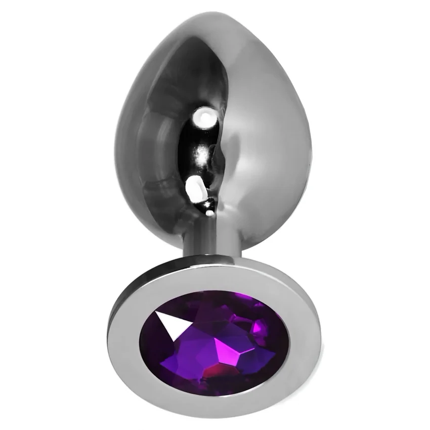 Rosebud Plug Metalic L cu Bijuterie Mov — Elegant, Lucios Argintiu