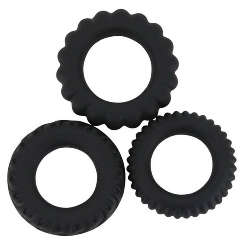 Set Inele Penis Titan 3 în 1 Silicone Negru