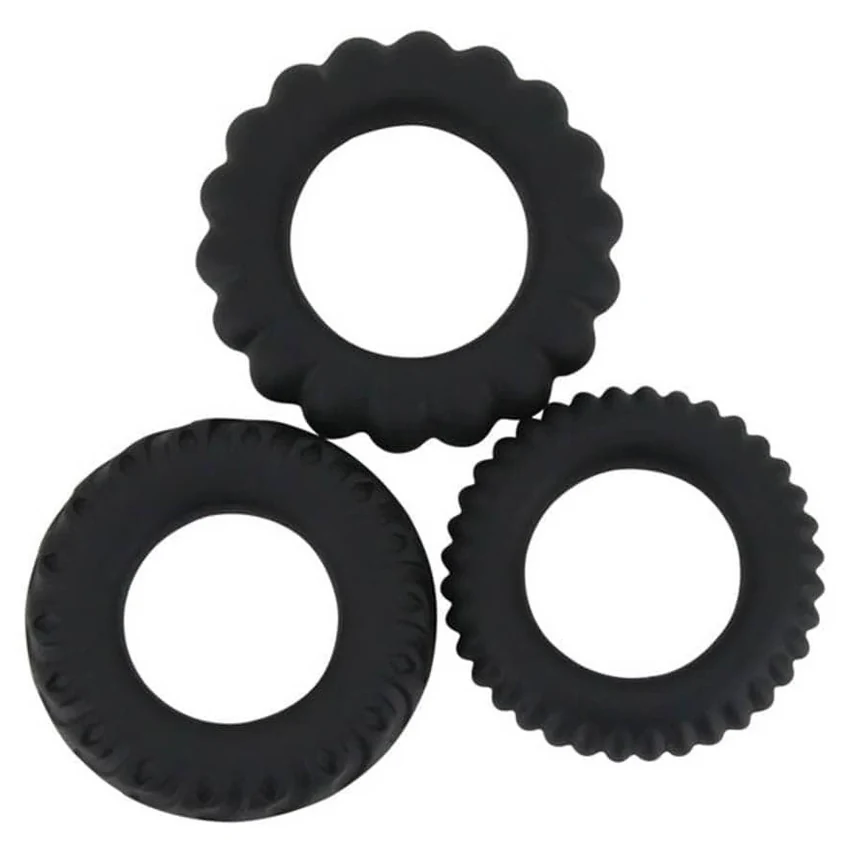 Set Inele Penis Titan 3 în 1 Silicone Negru