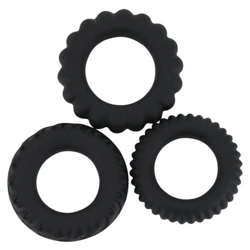 Set Inele Penis Titan 3 în 1 Silicone Negru