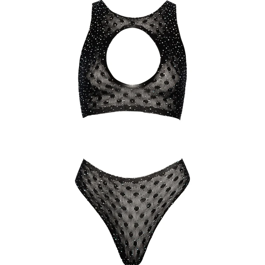 Set Intim Fantasy Cottelli Collection – Top + Tanga S-L Negru S-L