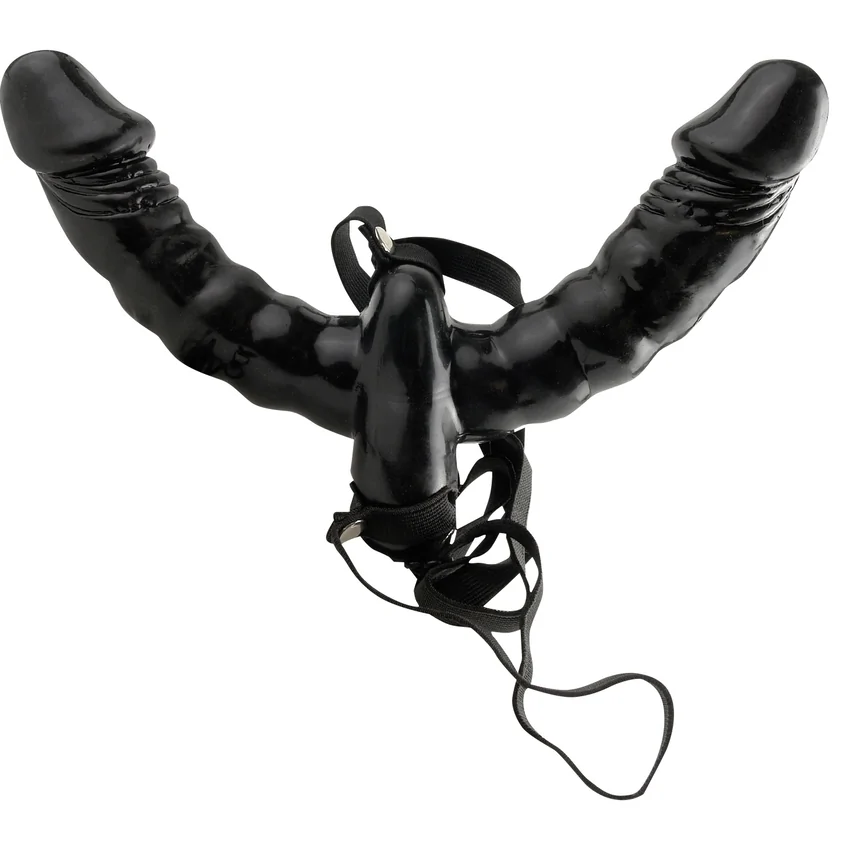 Strap-On Cu Vibrații Double Delight Negru