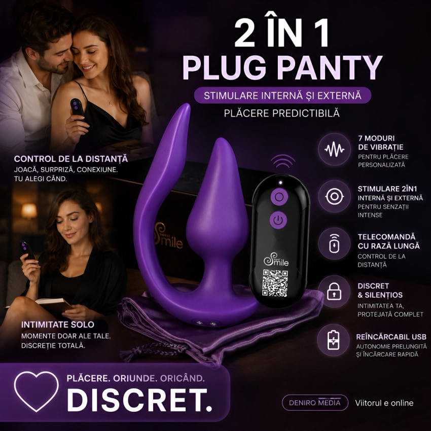 Sweet Smile Plug Panty 2în1, Reîncărcabil, 7 Moduri Mov